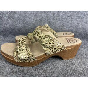 Dansko Shoes Womens Size 39 Snake Print Leather Buckle Wedge Sandals Comfort